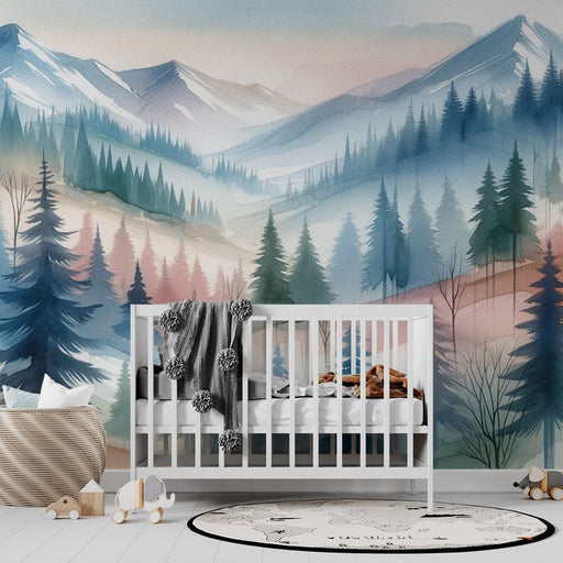Baby Mountain Wallpaper Mural | Blue Mountains and Trees - Carving wallpaper