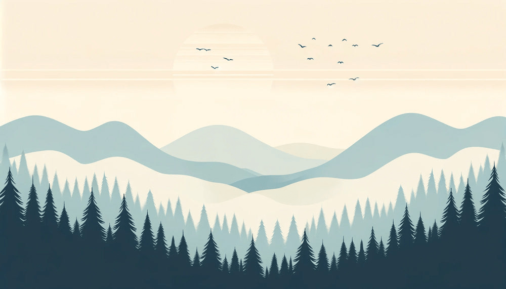 Baby Mountain Wallpaper Mural | Blue toned Mountains and Sunset - Carving wallpaper