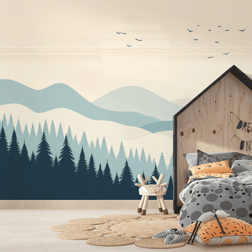 Baby Mountain Wallpaper Mural | Blue toned Mountains and Sunset - Carving wallpaper