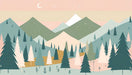 Baby Mountain Wallpaper Mural | Crescent Moon and Forest in the Valley - Carving wallpaper