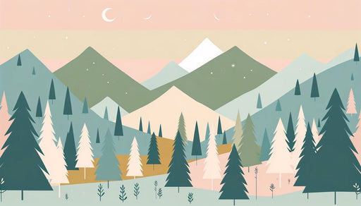 Baby Mountain Wallpaper Mural | Crescent Moon and Forest in the Valley - Carving wallpaper