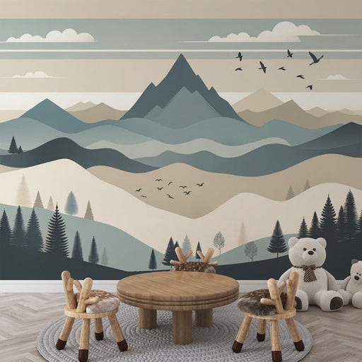 Baby Mountain Wallpaper Mural | Neutral toned Mountain Peaks - Carving wallpaper