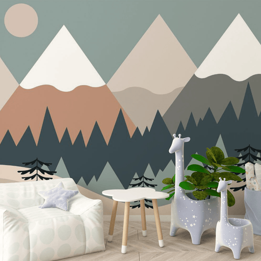 Baby room wallpaper, mountains and forests - Carving wallpaper