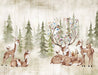 Baby room wallpaper mural | Green fir forest deer and deer - Carving wallpaper