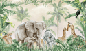 Baby room wallpaper mural | Jungle animal family - Carving wallpaper
