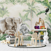 Baby room wallpaper mural | Jungle animal family - Carving wallpaper