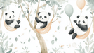 Baby room wallpaper mural | Panda pattern on hammock - Carving wallpaper