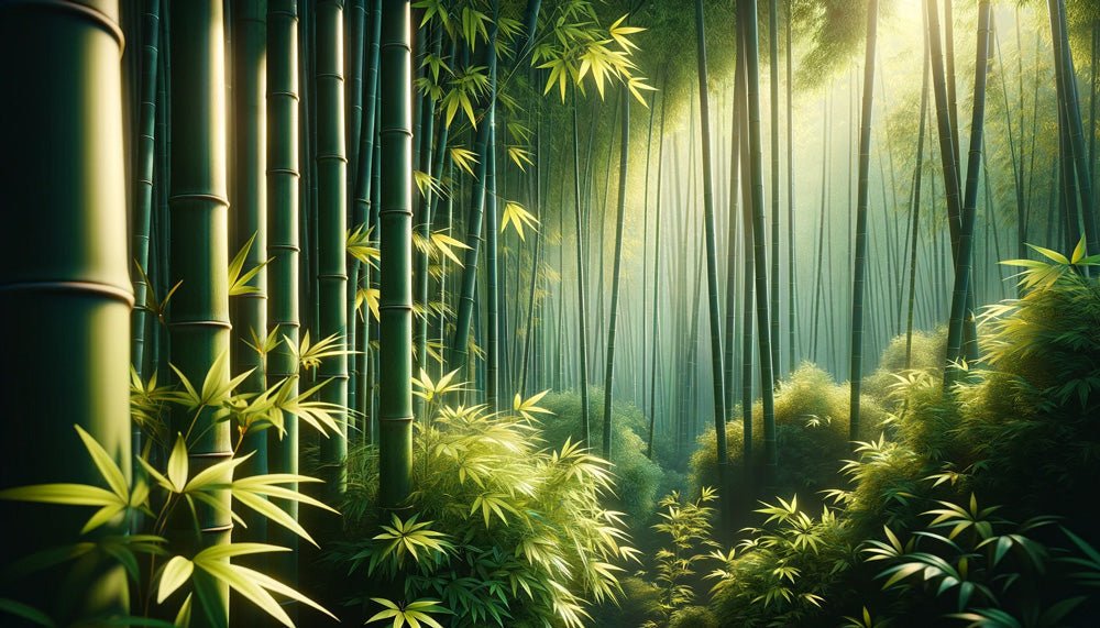 Bamboo Forest Wallpaper Mural | Bamboo Stem and Emerald Leaves - Carving wallpaper