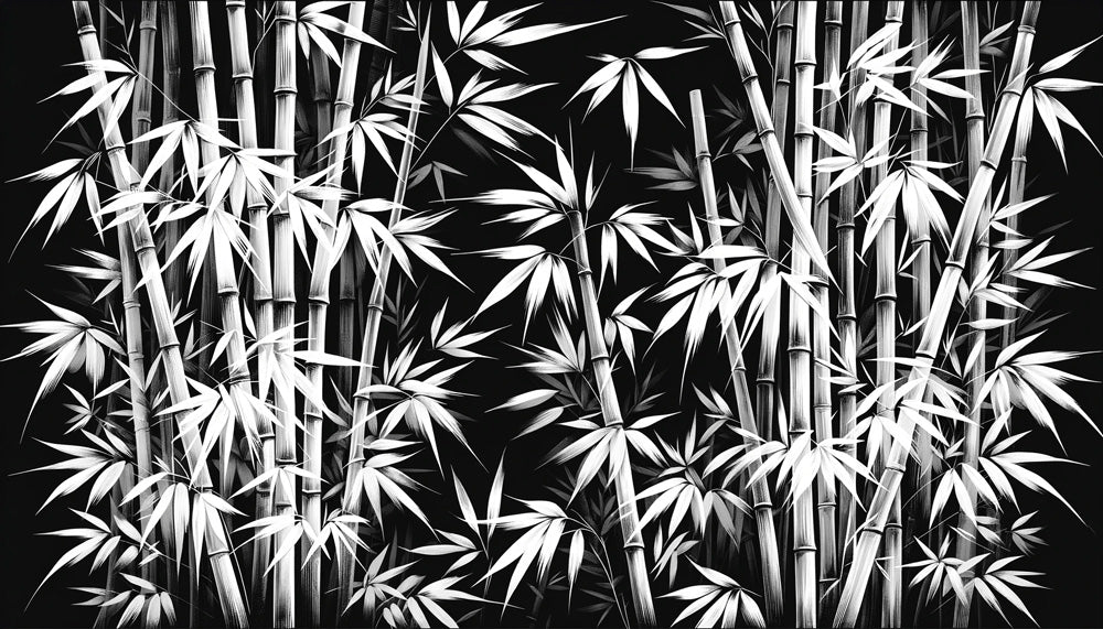 Bamboo forest wallpaper mural | Black background with white bamboo - Carving wallpaper