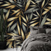 Bamboo leaf wallpaper mural | Golden and black bamboo leaves - Carving wallpaper