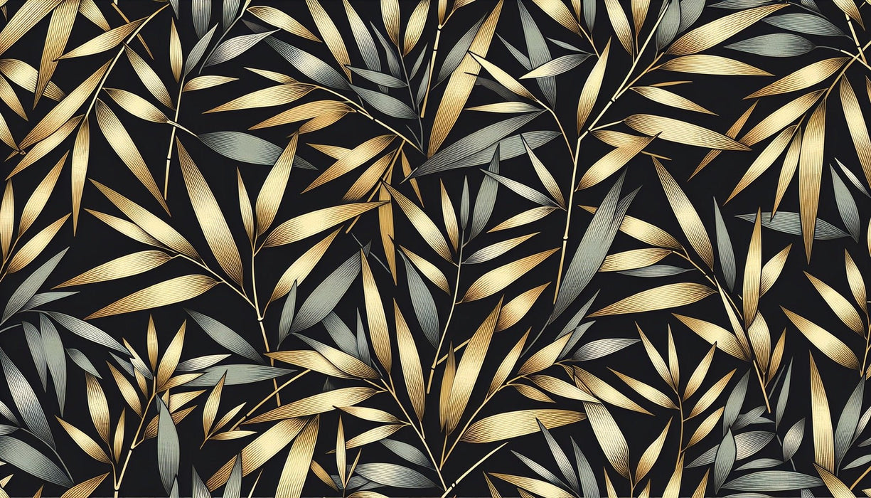 Bamboo leaf wallpaper mural | Golden and black bamboo leaves - Carving wallpaper