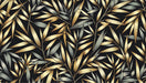 Bamboo leaf wallpaper mural | Golden and black bamboo leaves - Carving wallpaper