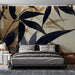 Bamboo leaf wallpaper mural | Ink wash bamboo leaves - Carving wallpaper