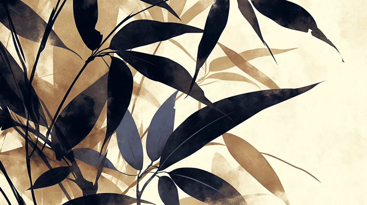 Bamboo leaf wallpaper mural | Ink wash bamboo leaves - Carving wallpaper