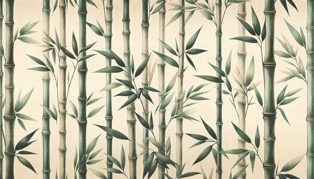 Bamboo wallpaper mural | Emerald bamboo leaves and light green bamboo poles - Carving wallpaper