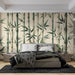 Bamboo wallpaper mural | Emerald bamboo leaves and light green bamboo poles - Carving wallpaper