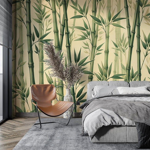 Bamboo Wallpaper Mural | Emerald Bamboo Stems - Carving wallpaper