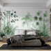 Bamboo wallpaper mural | Green toned watercolor scenery - Carving wallpaper
