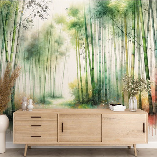 Bamboo wallpaper mural | multi - color watercolor - Carving wallpaper
