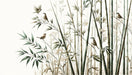 Bamboo Wallpaper Mural | Neutral Bird Tone on White Background - Carving wallpaper