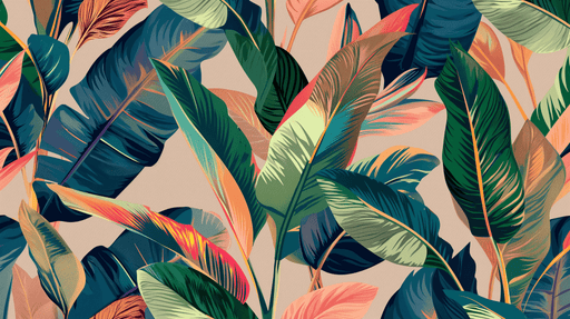 Banana Leaf Wallpaper Mural | Colorful Leaf Clusters - Carving wallpaper