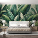 Banana leaf wallpaper mural | Living room bedroom decorative wall showcasing tropical retro rainforest design with large green banana leaves for a natural, luxurious atmosphere