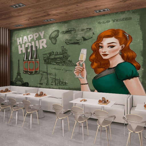 Bar street wall murals | Women with wine glasses match nostalgia - Carving wallpaper