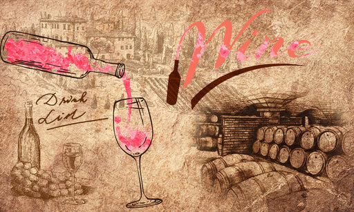 Bar wallpaper mural | Wine themed retro style hand - painted mural - Carving wallpaper