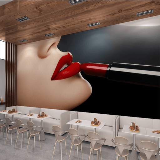 Beauty theme wallpaper mural | Close - up red lips fashion eye - catching personality - Carving wallpaper
