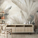 Beige and Green Leaf Wallpaper Mural | Large Leaf - Carving wallpaper