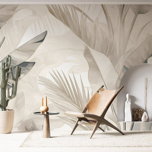 Beige and Green Leaf Wallpaper Mural | Large Leaf - Carving wallpaper