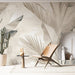 Beige and Green Leaf Wallpaper Mural | Large Leaf - Carving wallpaper