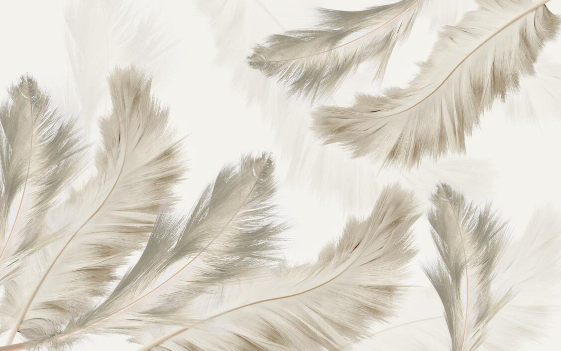 Beige feather wallpaper mural | light feathers natural warm sense of space - Carving wallpaper