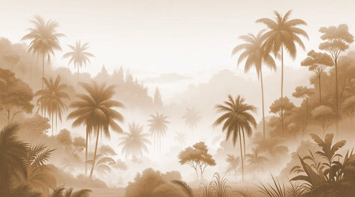 Beige Jungle Wallpaper Mural | Beige Palm Valley and Mist - Carving wallpaper