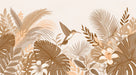 Beige Jungle Wallpaper Mural | Hummingbird with Plant Leaves - Carving wallpaper