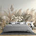 Beige leaf wallpaper featuring beige toned leaves and flowers - Carving wallpaper
