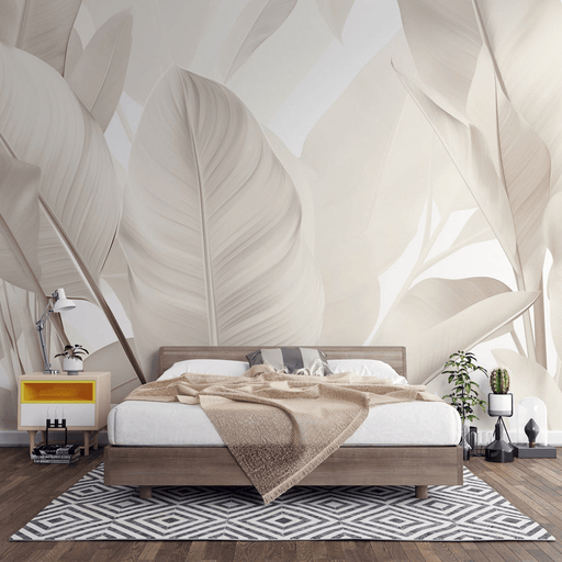 Beige Leaf Wallpaper | Monochrome - Carving wallpaper