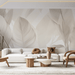 Beige Leaf Wallpaper | Monochrome - Carving wallpaper