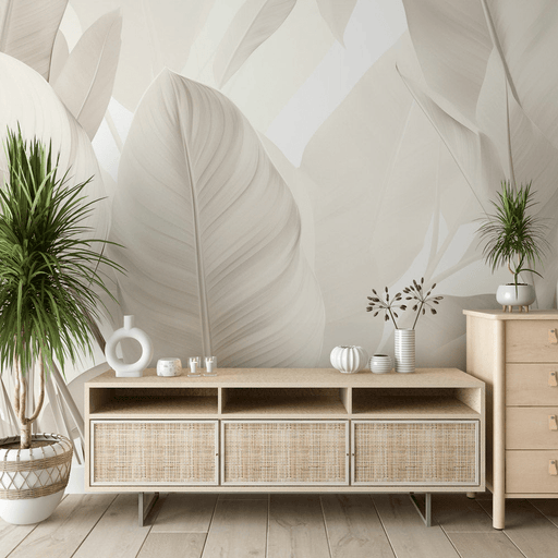 Beige Leaf Wallpaper | Monochrome - Carving wallpaper