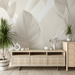 Beige Leaf Wallpaper | Monochrome - Carving wallpaper
