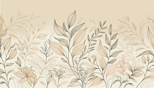Beige Leaf Wallpaper Mural | Artistic Composition of Beige Leaf Lines - Carving wallpaper