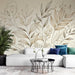 Beige Leaf Wallpaper Mural | Beige Leaf Line Art - Carving wallpaper