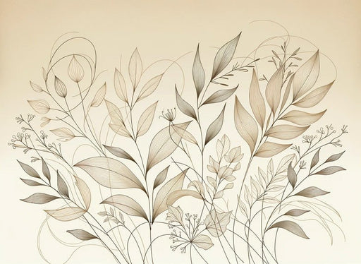 Beige Leaf Wallpaper Mural | Beige Leaf Line Art - Carving wallpaper