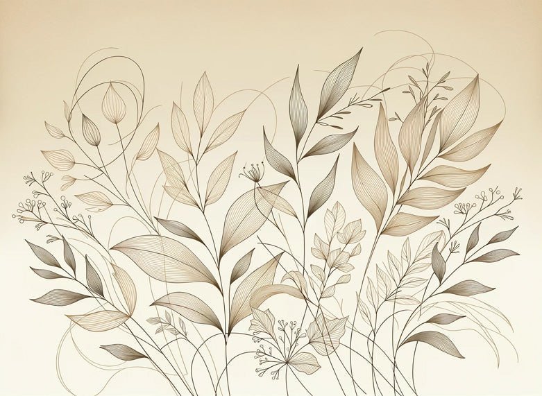 Beige Leaf Wallpaper Mural | Beige Leaf Line Art - Carving wallpaper