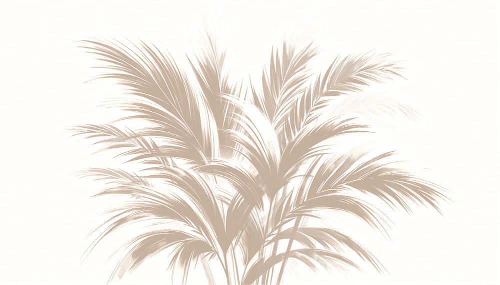 Beige leaf wallpaper mural | Japanese style palm leaves with writing style - Carving wallpaper