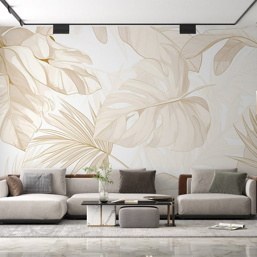 Beige Leaf Wallpaper Mural | Large Leaf - Carving wallpaper