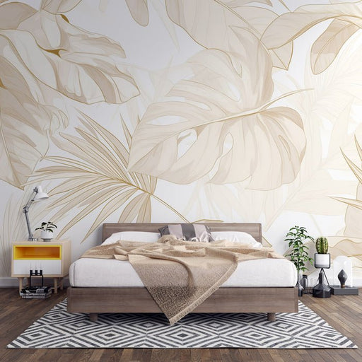 Beige Leaf Wallpaper Mural | Large Leaf - Carving wallpaper