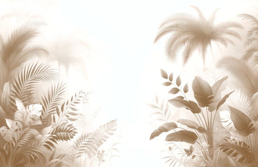 Beige Leaf Wallpaper Mural | Leaves and Tropical Palm Trees - Carving wallpaper