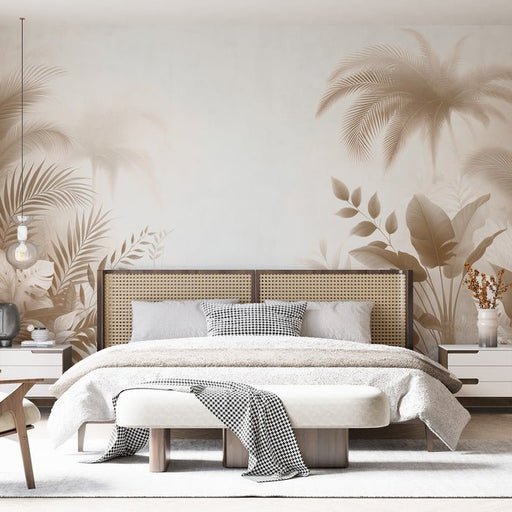 Beige Leaf Wallpaper Mural | Leaves and Tropical Palm Trees - Carving wallpaper