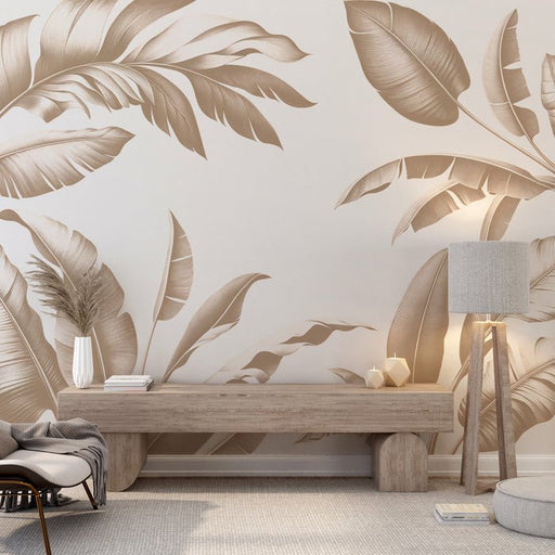 Beige leaf wallpaper mural | Random banana leaves - Carving wallpaper